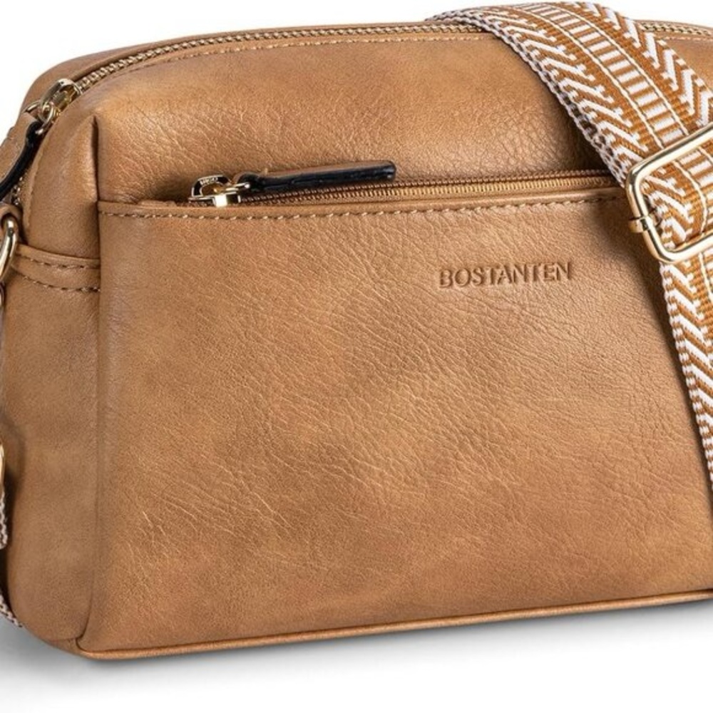 Bostanten Tan Leather Crossbody Bag